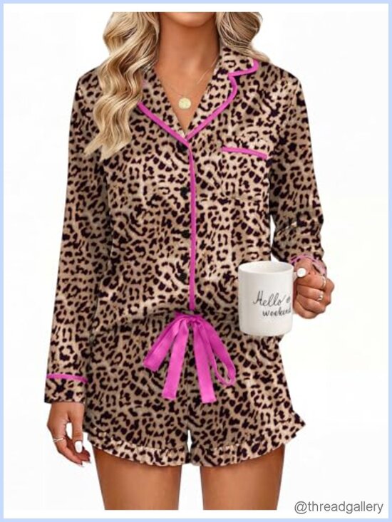 Other - Ekouaer Satin Pajama Set 2 Piece Long Sleeve Ruffle Shorts Loungewear
